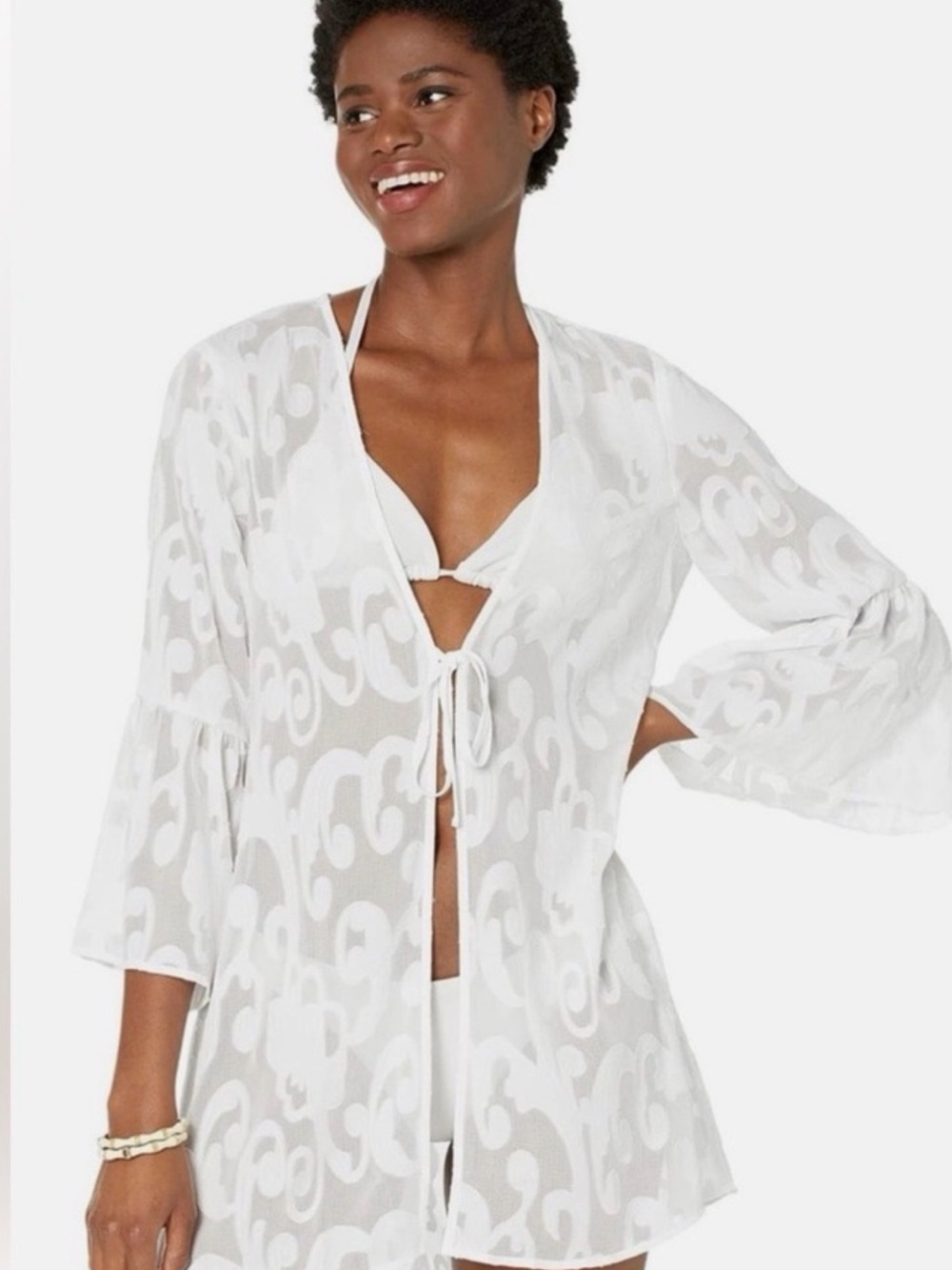 Lilly Pulitzer White Sheer Tie-Front Swim Coverup